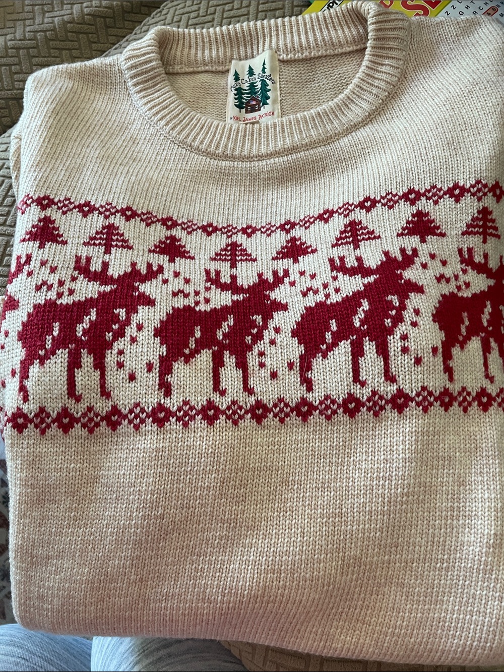 KHP Ivory Crewneck Sweater with Red Reindeer Fair Isle